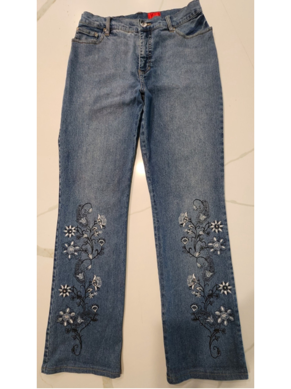 V Cristina Embroidered Floral Bootcut Jeans 4 Stretch Denim Women's Y2K Boho